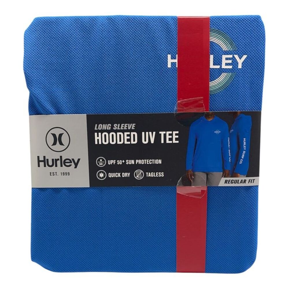 Hurley Men's  Hooded Regular Fit Long Sleeve Quick Dry Mesh UPF 50 Tee - Blue